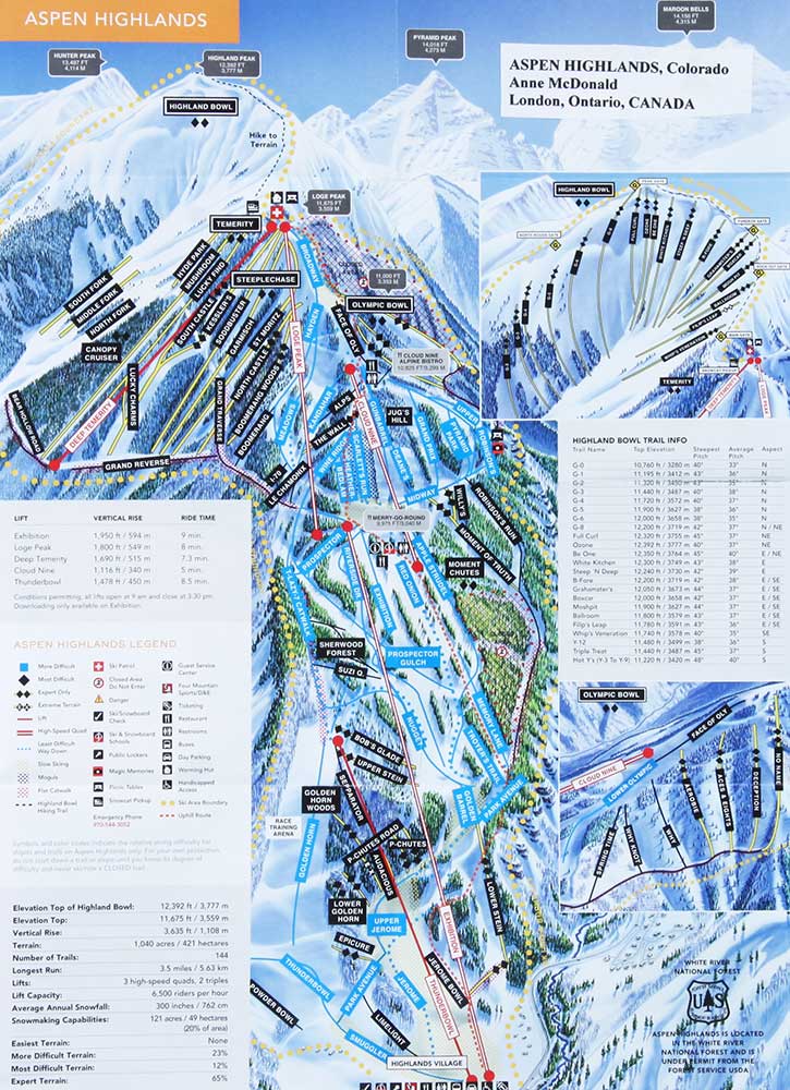 Aspen Highlands Ski Area Trail Map