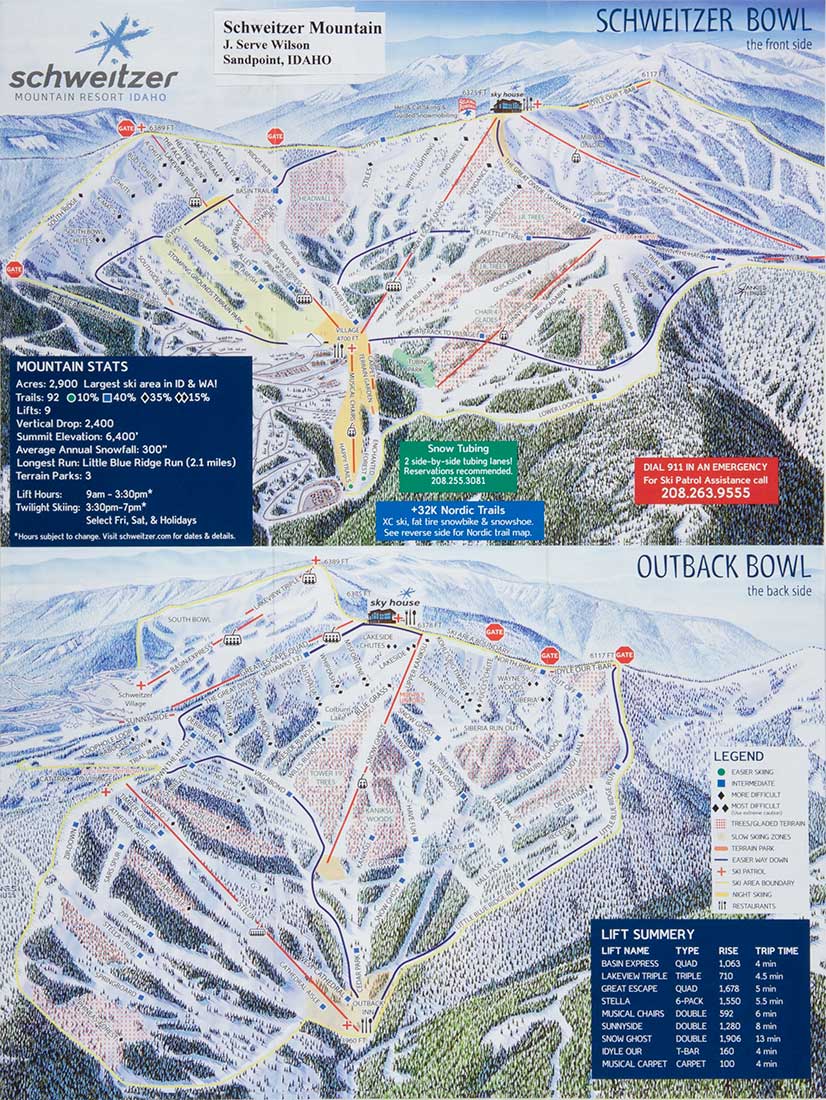 Schweitzer Mountain Trail Map Schweitzer Bowl Ski Area Trail Map