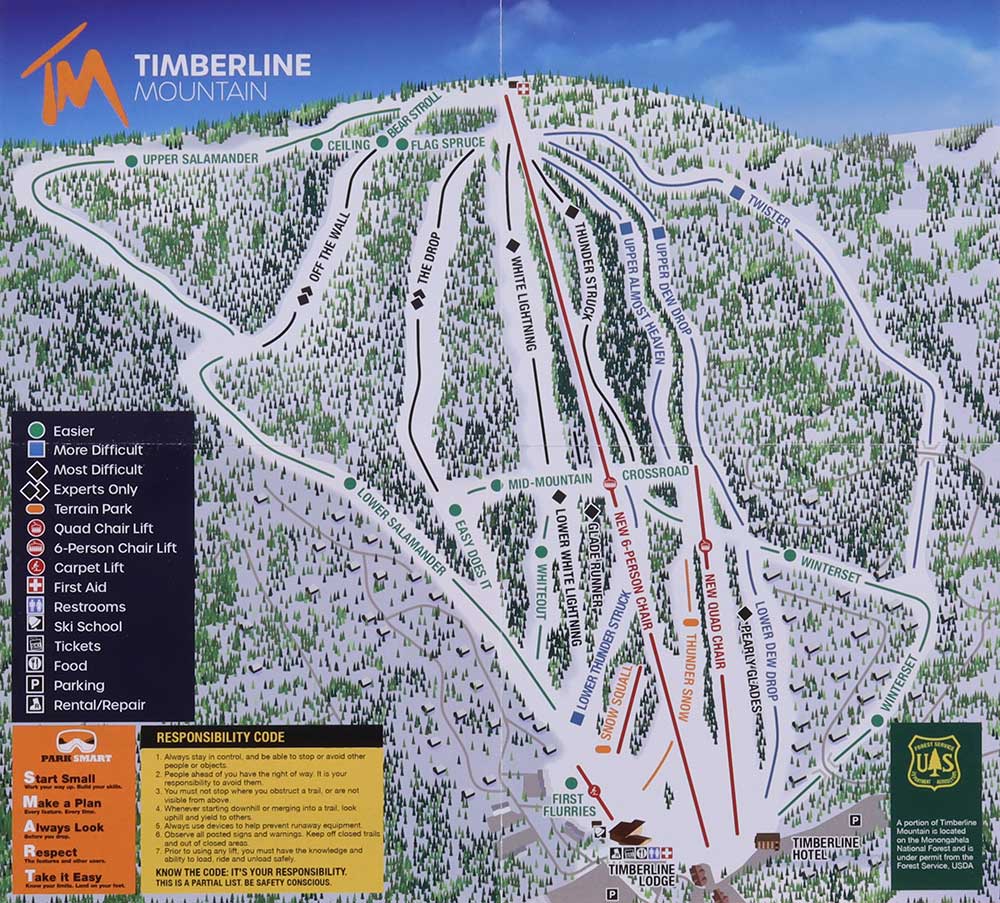 Timberline Mountain Ski Area Trail Map